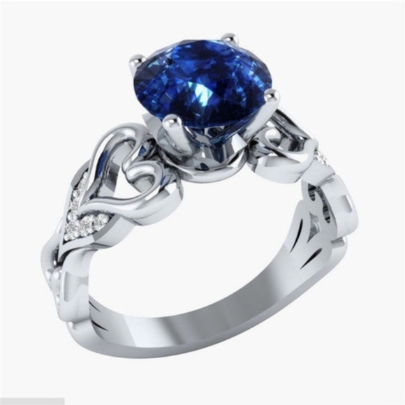 Jewelry - Elegant925 Silver Round Cut Blue Sapphire Ring New